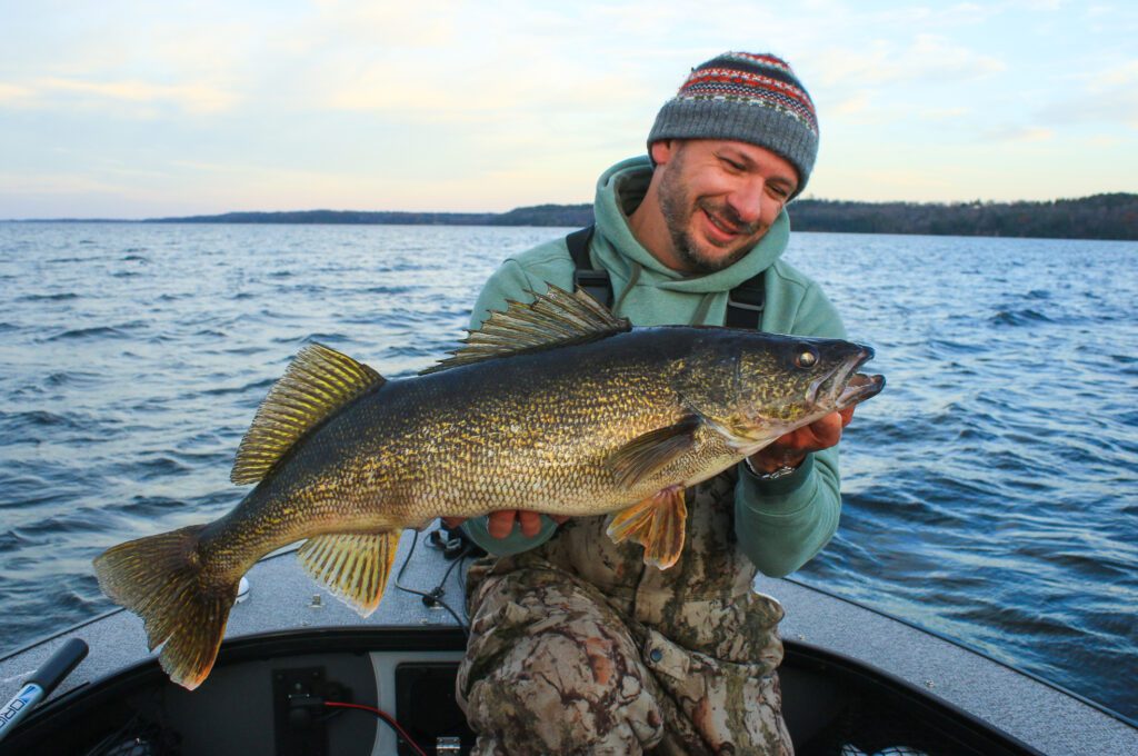 Man holding a walleye on lake Ontario